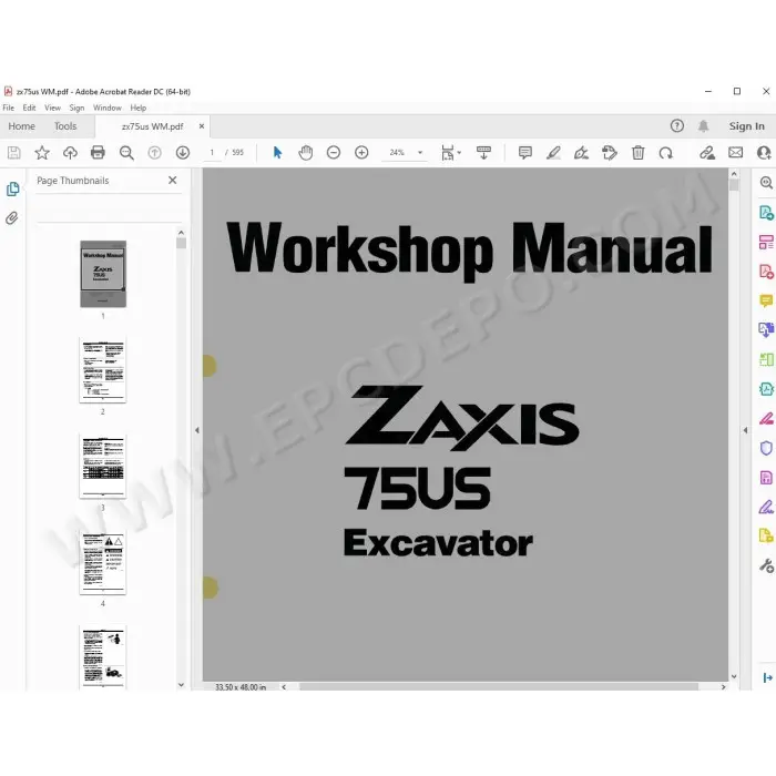 Hitachi Excavator Zaxis ZX75US parts + service manual